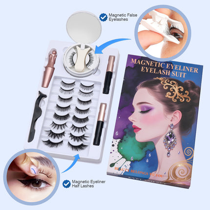 Wholesale magnetic eyeliner false eyelashes magnet false eyelashes 3D three-dimensional net red magnetic false eyelashes 3 pairs of suit