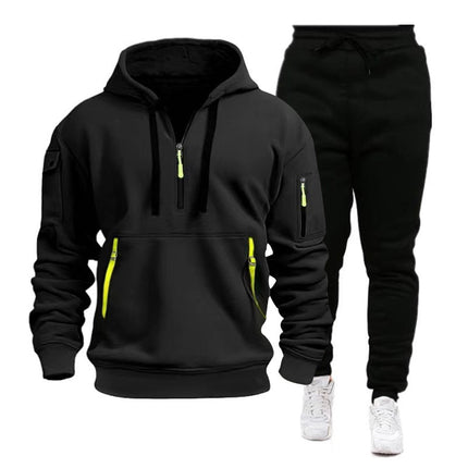 2024 Cross-border Autumn and Winter Sports Sweater suit Men's Multi-pocket Zipper Hoodie Sportswear suit Sweater Light Plate