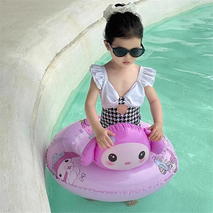 Girls One-Piece Swimsuit 2025 New Summer Fashion Small Flying Sleeve Swimsuit for Kidsren and Middle-Aged Kidsren Kidsren's Bow Swimsuit