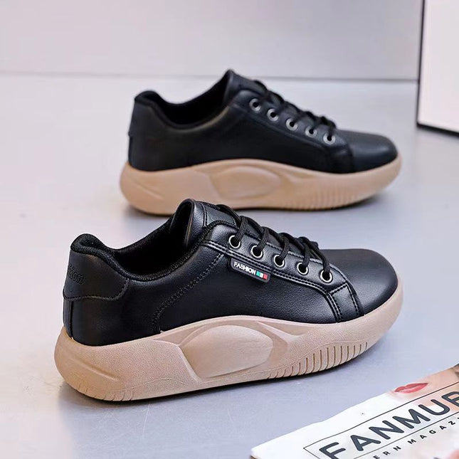 Low-Top White Sneakers for Female Students, 2025 Autumn New Style, Lightweight, Versatile, Sporty, Fashionable Leather Upper, Thick-Soled Casual Sneakers