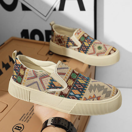 2026 Spring Ethnic Style Trendy Slip-On Low-Top Retro Jacquard Korean Fashion Large Size Platform Sneakers