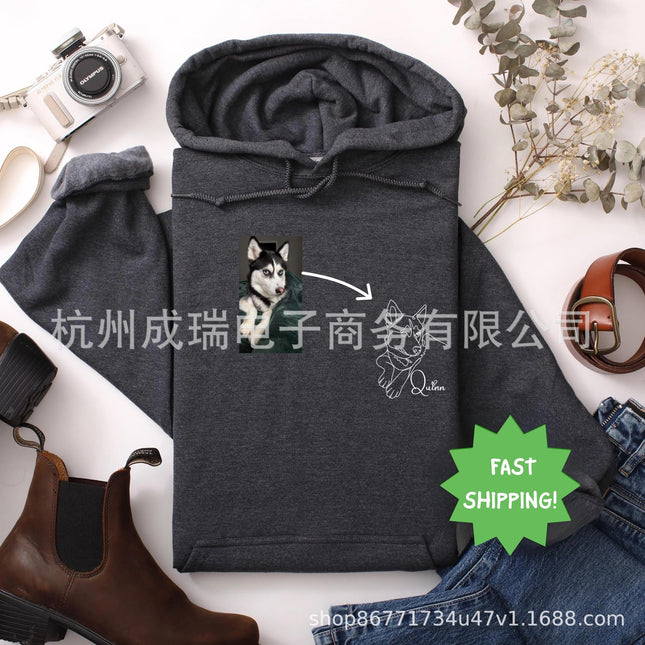 Custom Embroidery Pet Hoodie Personalized Dog or Cat Outline Based on Photo Minimalist Pet Gift