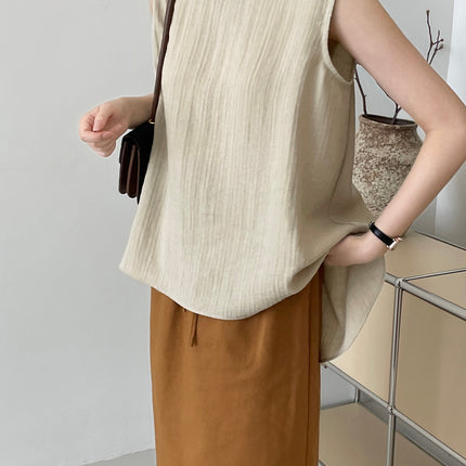 Tao Chuan Temperament Fan ~ Design Sense Back Split Crewneck Vest Women's Leisure Commuter Joker Sleeveless Top 2567