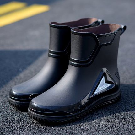 Medium and short tube men's bunted mouth rain shoes night with reflective strip rubber shoes waterproof shoes elastic band waterproof mouth gray water shoes