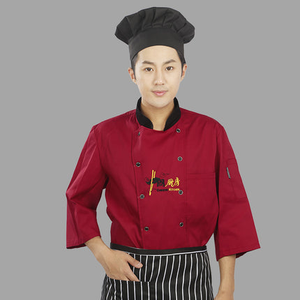 Chef Work Clothes Long-Sleeved Autumn and Winter Suit Men's Hotel Kitchen Clothes Large Size Catering Canteen Chef Clothes Short-Sleeved