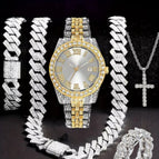 Gold and silver (watch + bracelet + necklace + cross necklace + ring) (original strap)