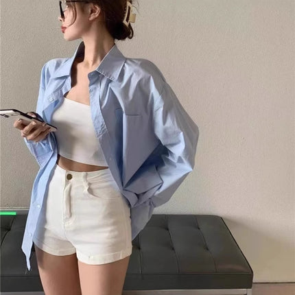 French Top High-end Light Luxury Blue Shirt Jacket Women's Spring and Autumn Sun-protective Clothing New Spring Explosive Shirt