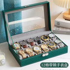 12-digit green watch box with lock (grey plush inside)