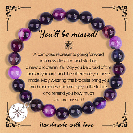 New Amazon Bracelet Graduation Season Pure Color Zebra Redstone Powder Crystal African Turquoise Compass Bracelet
