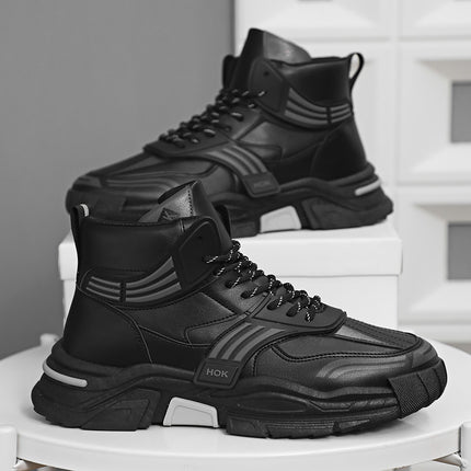 New High-Top Trendy Sneakers, Internet-Famous Leather Upper, Thick Sole, Versatile Dad Shoes