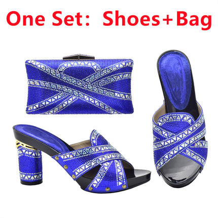 Cross-border Evening with Hot Diamond Shoe Bag Hollow High Heel Round Toe Sandals with Hand Bag Fashion Dinner suit