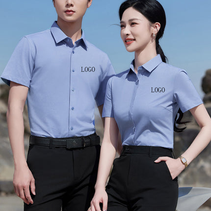 Summer Men's Formal White Shirt Business Casual Short-Sleeved Knitted Shirt Men's and Women's Professional Formal Work Clothes Inch Shirt