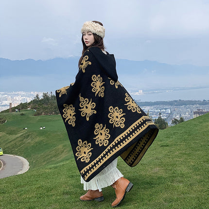 Ethnic Style Shawl Cape for Women, Suitable for Outdoor Wear, Yunnan Lijiang Xinjiang Xizang Travel Photography, Stylish Scarf for Women