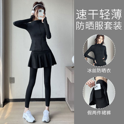 Sunscreen suit Women's Autumn 2024 New Running Morning Running Clothes Fashion Outdoor Quick-drying Fitness Clothes Yoga Culottes