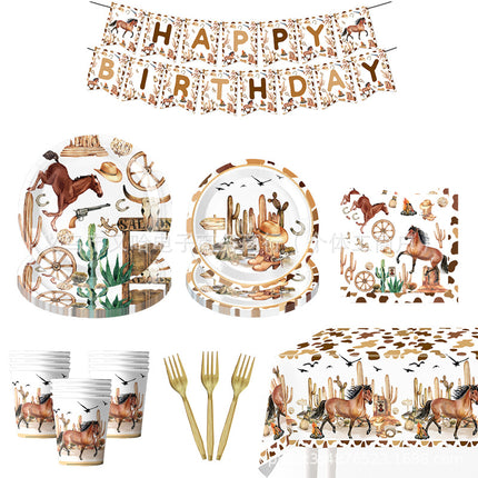 New Western Horse Racing Cowboy Kentucky Derby Party Set Paper Plates Napkins Tablecloth Tableware Horse Racing Theme