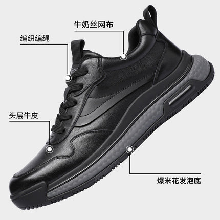 Genuine Leather Sneakers for Men, Autumn and Winter, Fleece-Lined, Warm, Casual Travel Shoes, Men's Popcorn Thick-Soled Dad Shoes 2638