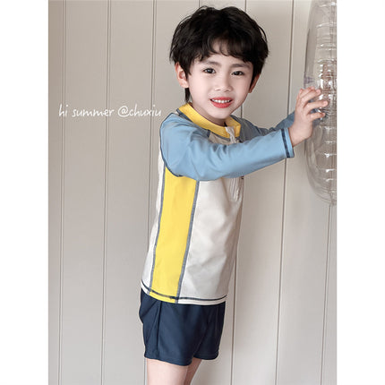 Children's Swimsuit Boy Split Long-Sleeved Quick-Drying Small and Medium-Sized Boy Beach Baby Short-Sleeved Student Swimsuit