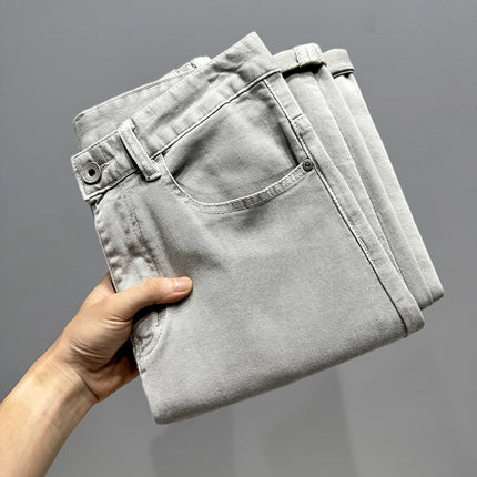 2024 Youth Fashionable American Style Fashionable Brand High Grade Grey Jeans Men's Slim-fit Skinny Pants light gray in stock Whole Sheet