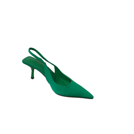 2025 Spring New Pointed Toe Stiletto Mid-Heeled Flats with Hollow Toe Sandals and High Heels Green Women's Shoes