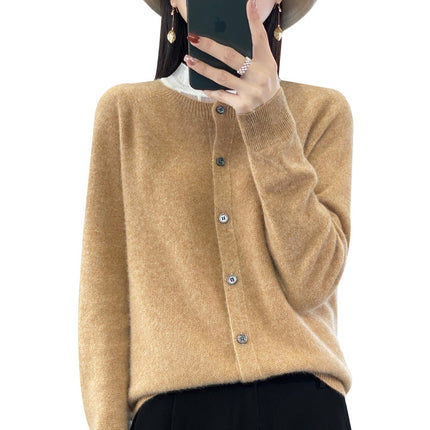 First-line clothing 100 full wool knitted cardigan women's autumn and winter New loose coat versatile comfortable sweater fashion