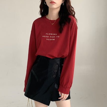 2023 new white long-sleeved T-shirt women's round neck autumn bottoming shirt inner loose plus size cotton top fashion