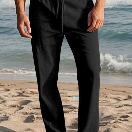 Men's Casual Linen Drawstring Pants Olive Green Loose Cross-Border