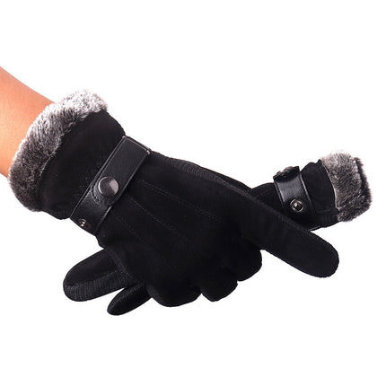 Outdoor Gloves Pigskin Gloves Men's Autumn and Winter Fleece-Lined Thickened Warm Gloves Windproof Cycling Touch Screen Gloves