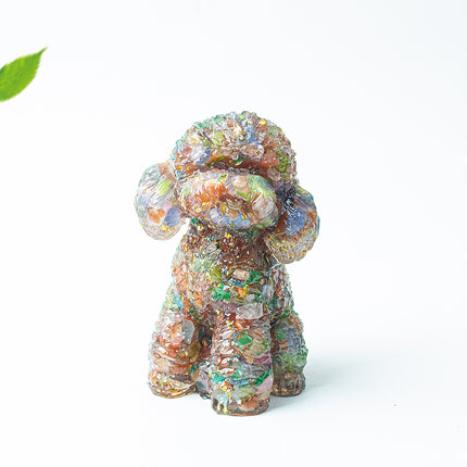 Natural Crystal Crushed Stone Resin Teddy Dog Animal Figurine Decoration for Home Desktop Decoration Cute Amethyst