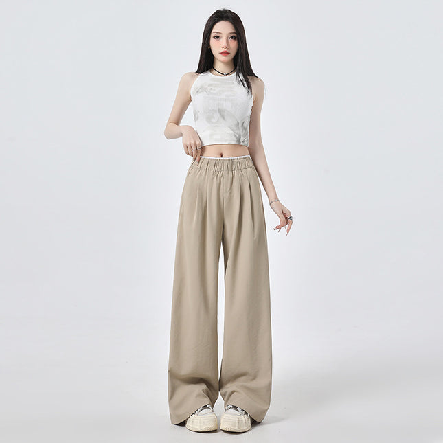 High-grade Tencel Casual Pants Women's Spring and Summer Thin Mori Lace Pants with Loosening Waist and Straight Straight Pants