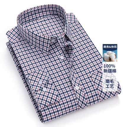 2025 Autumn New Men's Casual Fashion Brushed Plaid Long Sleeve Ready Stock No-Iron Casual Middle-Aged Tops Men's Clothing
