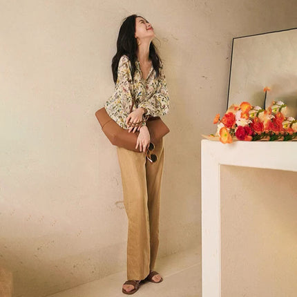 Small Floral Chiffon Shirt for Women, Designer Spring Season Top, Small French Sweet Style Shirt, Long Sleeves for Women