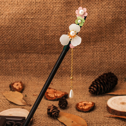 Antique Hairpin Tassel Step Wooden Hairpin Imitation Ebony Headwear Disc Hair Han Clothes Accessories Hair-pulled Ancient Clothes Hair Women