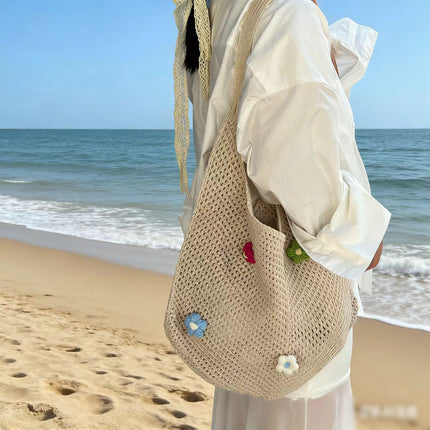 Large-Capacity Bag for Women 2025 New Versatile One-Shoulder Seaside Vacation Beach Bag Woven Straw Commuter Tote Bag