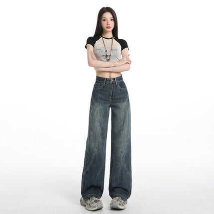 Vintage Blue Wide-Leg Jeans for Women 2025 Summer New Design Loose Slimming Versatile Straight-Leg Floor-Length Pants