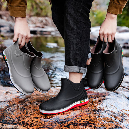 Short Tube Men's Rain Shoes Low-top Outdoor Off-road Water Shoes Lightweight Durable Non-slip Rubber Shoes Kitchen Work Shoes