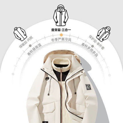 Compass Charge Clothes Women's Jacket Three-in-One Windproof and Waterproof Winter 2024 New Outdoor Couple Mountaineering Suit for Men