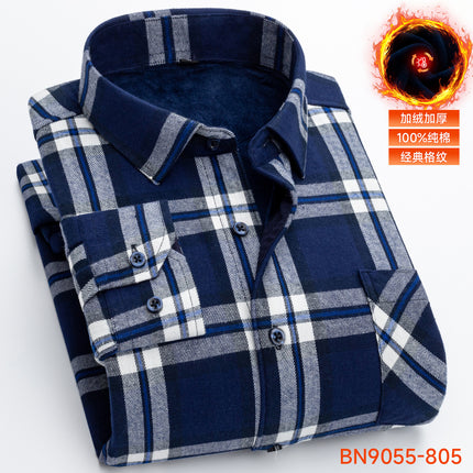 Winter Warm Shirt Pure Cotton Brushed Plaid Fleece-Lined Thickeneded Middle-Aged and Elderly Men's Cardigan Dad's Cotton Shirt