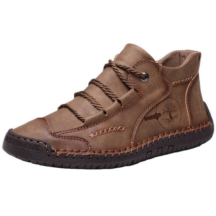 9932 Men's Shoes Short Boots Autumn Sewn Leather Boots High-Top Leather Flats Outdoor Workwear Casual Shoes Large Size Cross-Border Sneakers