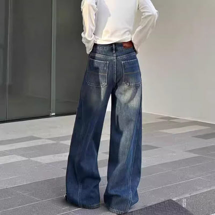 Wide-Leg Jeans for Women, American Design, New Style, Plus-Size, Pear-Shaped, Body-Covering, Curved Knife Pants, Large Size, Retro Straight-Leg Long Pants