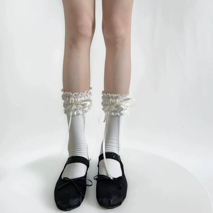 Pure Cotton Lolita Wide Lace Ribbon Gentle Town Sweet Pure Desire Women's Spring Bow Mid-Calf Socks Lolita Socks