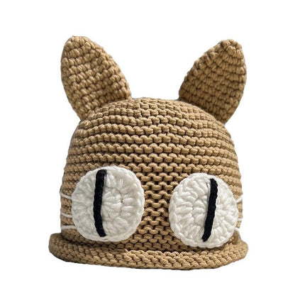Hand-woven demon big-eyed cat funny wool hat children's green cartoon knitted head cap for men