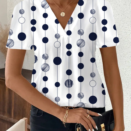 European and American Cross-Border 2025 Summer New Product Amazon Independent Station Temu Fashion Casual Printed V Neck Top T-Shirt Women's Clothing