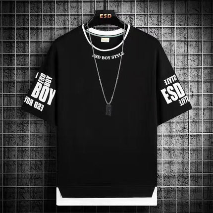 Teenager Short-sleeved T-shirt Men's 2024 New Summer Loose Fashionable All-match Half-sleeved Handsome Junior High School Students Big Boy