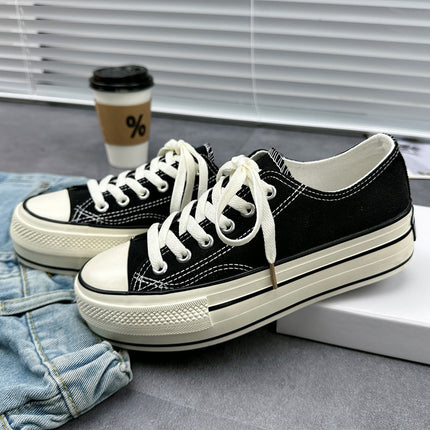 Summer Thin Thick-Soled Canvas Shoes for Women, Low-Top Women's Shoes, 2025 New Versatile Shoes, Spring and Autumn Height-Increasing Casual Shoes