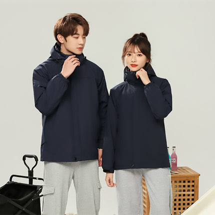 Thickened Fleece Windproof Waterproof Hooded Three-in-One Charge Clothes Group Clothes Work Clothes Jacket Mountaineering Suit Printing
