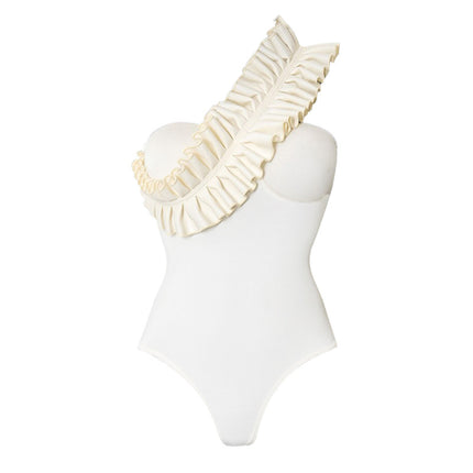 2025 European and American New Style One-Piece Swimsuit with Ruffles and Pleats, One-Shoulder One-Piece Swimsuit, Popular Huludao Swimwear