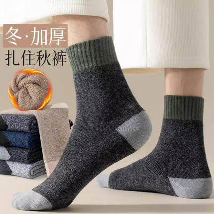 terry socks men's mid-tube socks autumn and winter thickened towel bottom warm fleece-lined floor socks winter super thick cotton socks