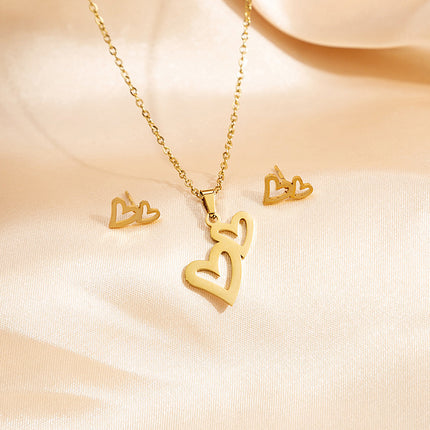 European and American Stainless Steel Earrings Necklace Women's Set Cross Border Geometric Cross Palm Eye Rose Pendant Jewelry