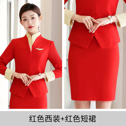 [Stewardess Uniform] Air South China Airlines Professional Wear Women's Suit Set Autumn and Winter Suit Set Workwear Skirt Suit