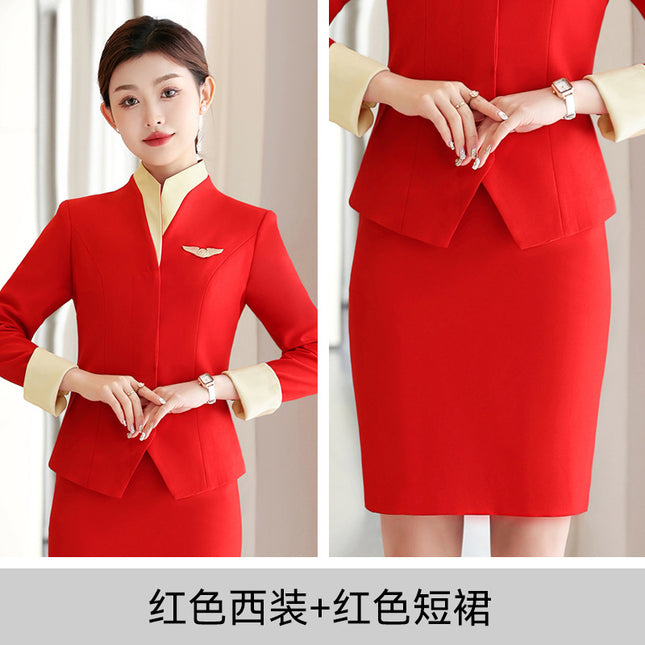 [Stewardess Uniform] Air South China Airlines Professional Wear Women's Suit Set Autumn and Winter Suit Set Workwear Skirt Suit